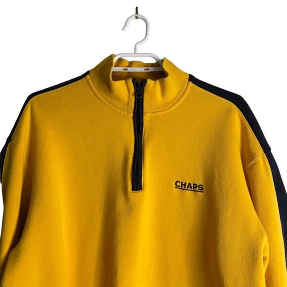 Chaps Men's Yellow 1/4 Zip Striped Long Sleeve Sweatshirt - Picture 2 of 9